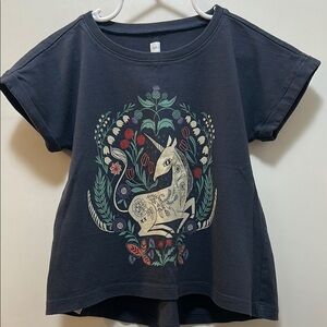 Tea Collection Blue Short Sleeve Tee with 🦄 Folk Art Design Size 3